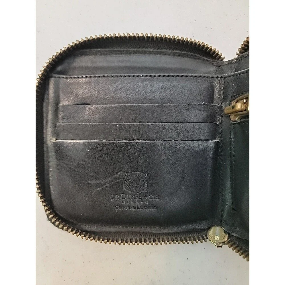 Vintage J.P Ourse & Cie Geneve Genuine Leather Black Snap Wallet Zip Coin Pocket